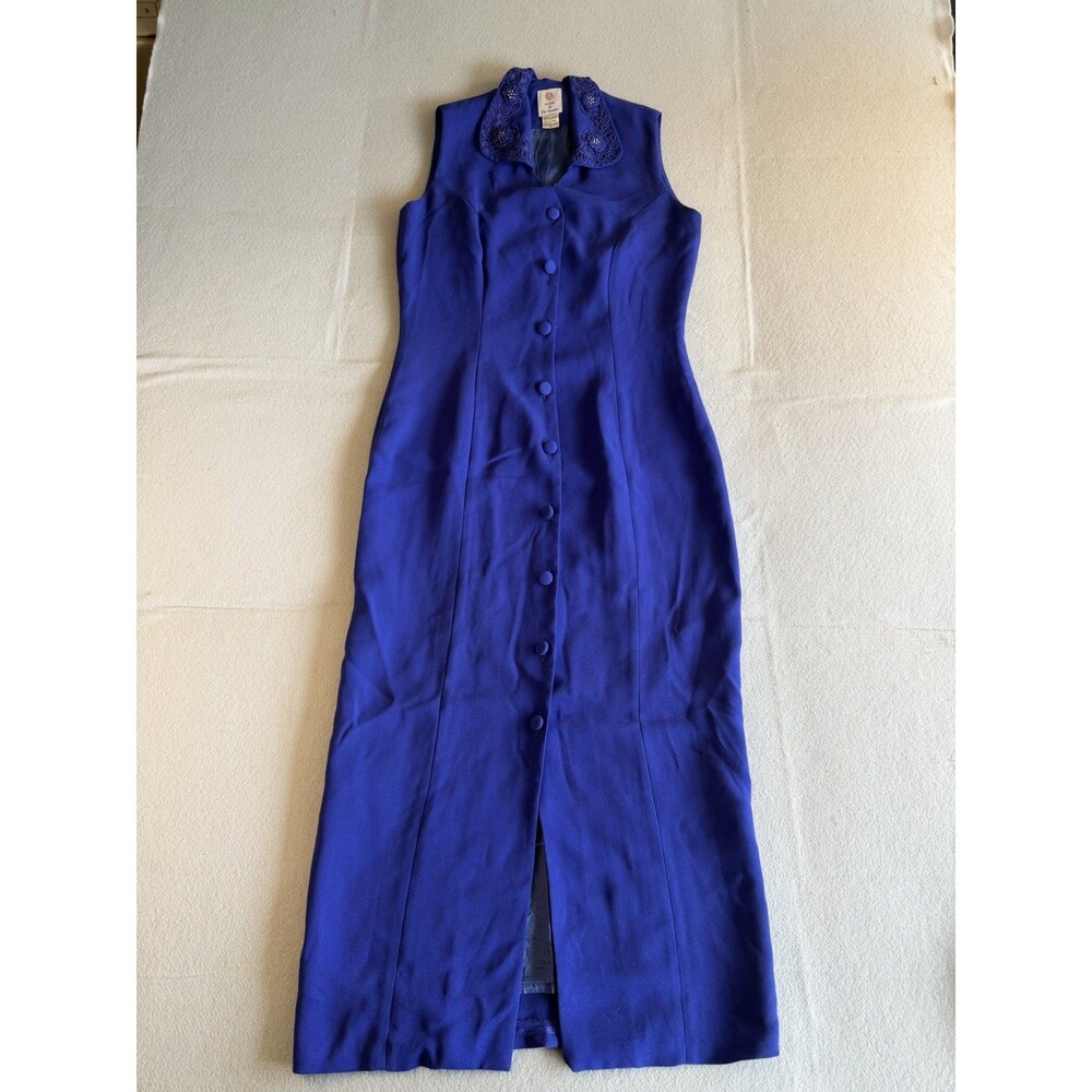 Studio by Pat Argenti Blue Button Front Sleeveless V-Neck Maxi Dress 8